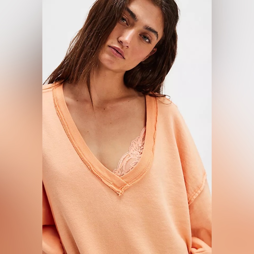 Free People We The Free Venice V-Neck Sweatshirt Sunset Star Orange